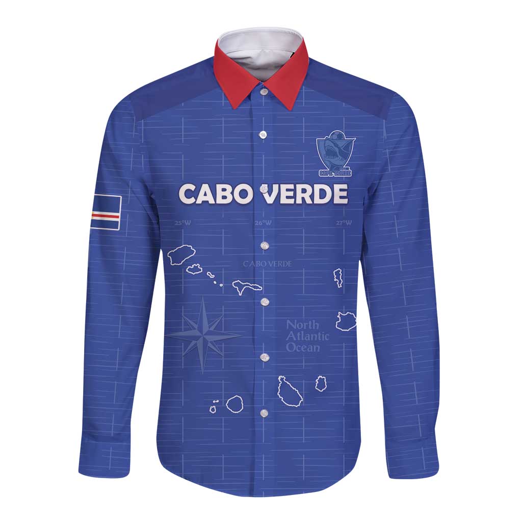 Custom Cape Verde Football Long Sleeve Button Shirt Come On Tubaroes Azuis - Blue - Wonder Print Shop