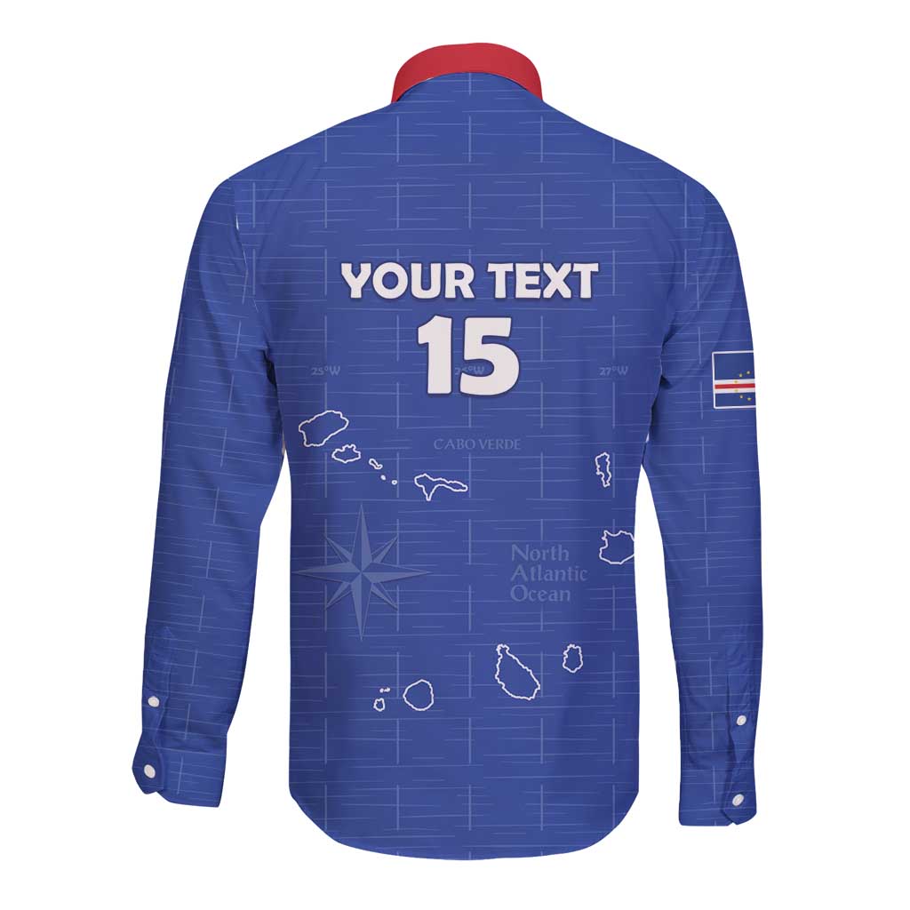 Custom Cape Verde Football Long Sleeve Button Shirt Come On Tubaroes Azuis - Blue - Wonder Print Shop