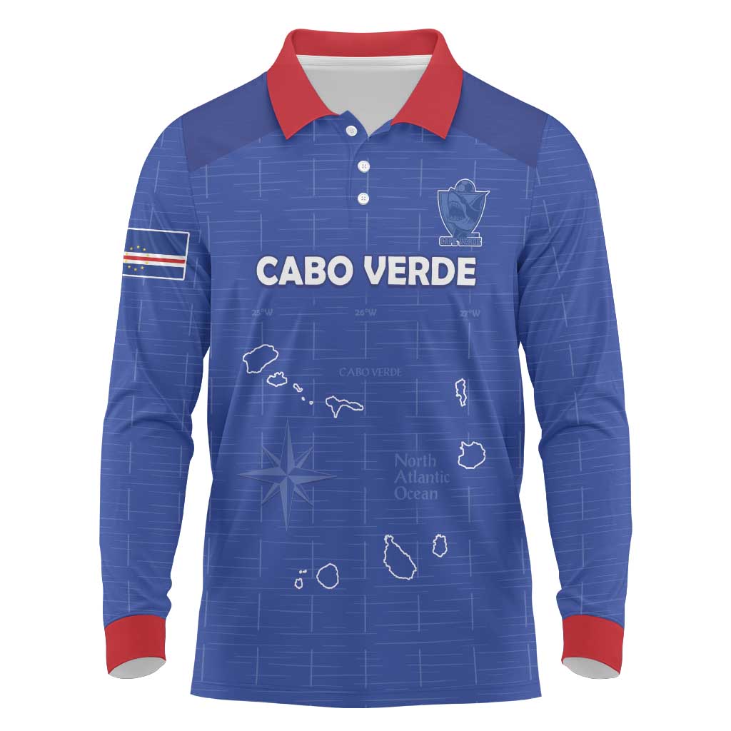 Custom Cape Verde Football Long Sleeve Polo Shirt Come On Tubaroes Azuis - Blue - Wonder Print Shop