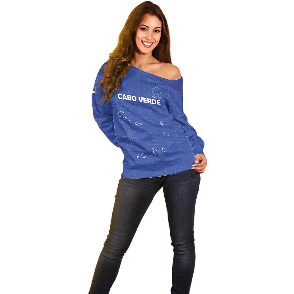Custom Cape Verde Football Off Shoulder Sweater Come On Tubaroes Azuis - Blue - Wonder Print Shop