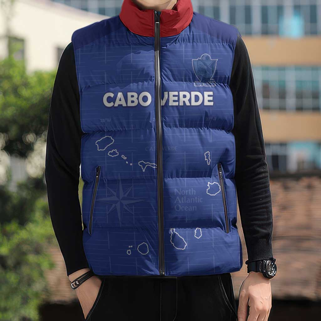 Custom Cape Verde Football Sleeveless Puffer Jacket Come On Tubaroes Azuis - Blue - Wonder Print Shop