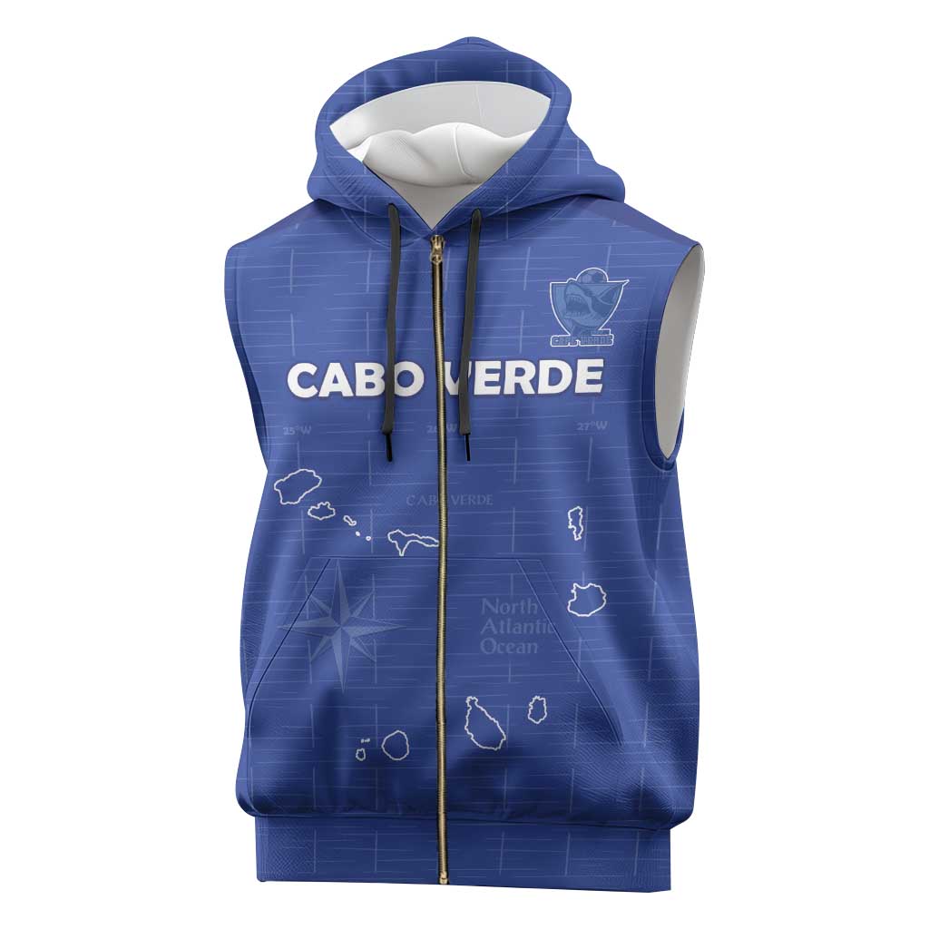 Custom Cape Verde Football Sleeveless Zip Hoodie Come On Tubaroes Azuis - Blue - Wonder Print Shop