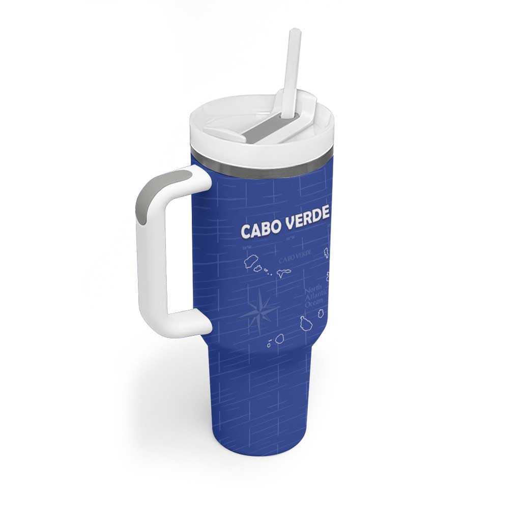 Custom Cape Verde Football Tumbler With Handle Come On Tubaroes Azuis - Blue - Wonder Print Shop