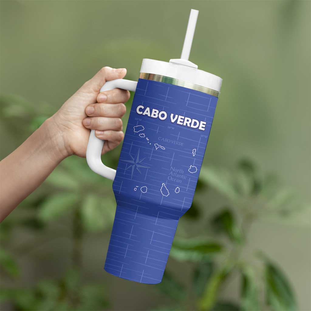 Custom Cape Verde Football Tumbler With Handle Come On Tubaroes Azuis - Blue - Wonder Print Shop