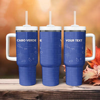 Custom Cape Verde Football Tumbler With Handle Come On Tubaroes Azuis - Blue - Wonder Print Shop