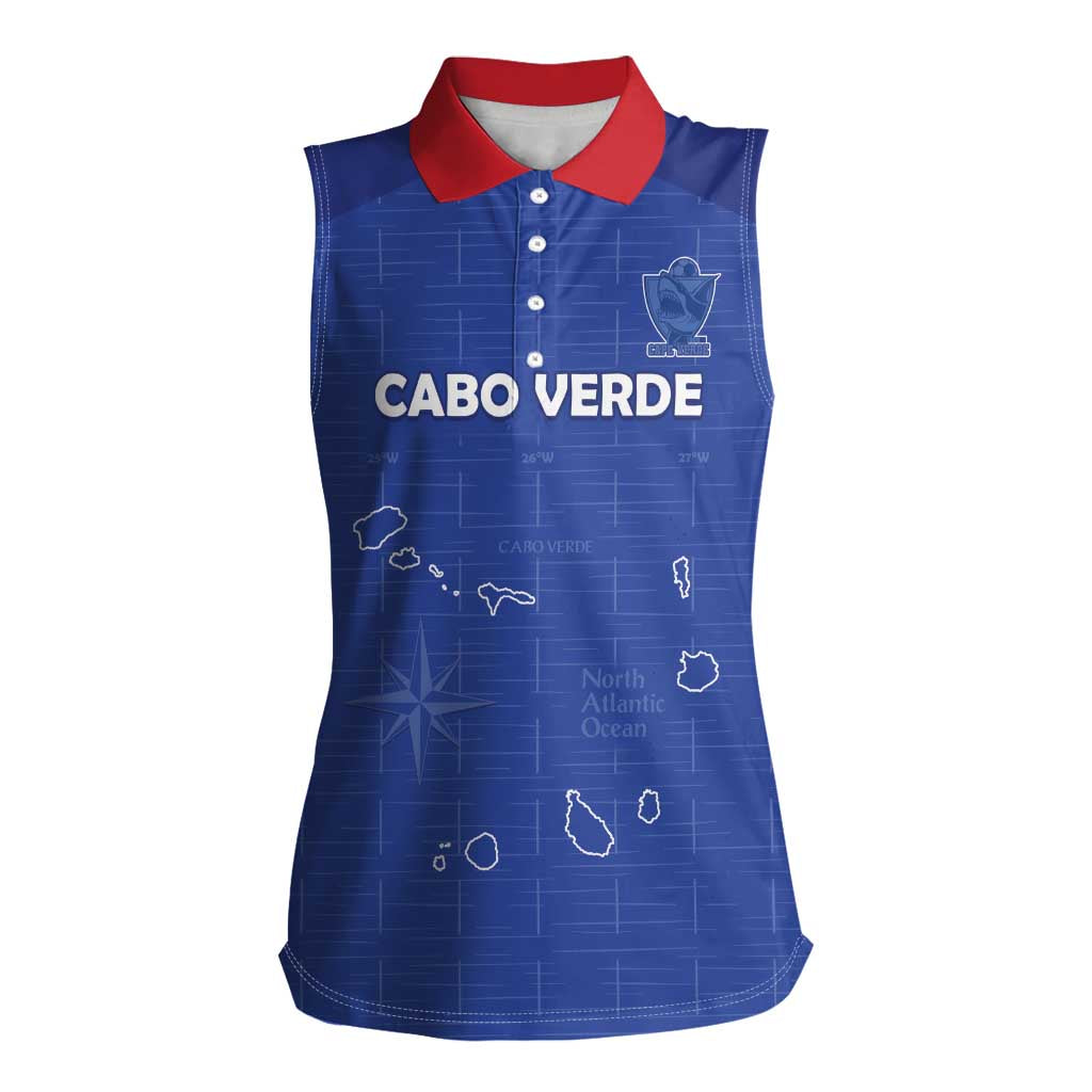 Custom Cape Verde Football Women Sleeveless Polo Shirt Come On Tubaroes Azuis - Blue - Wonder Print Shop