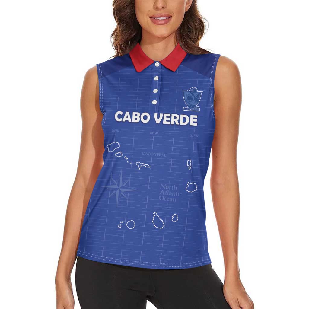 Custom Cape Verde Football Women Sleeveless Polo Shirt Come On Tubaroes Azuis - Blue - Wonder Print Shop