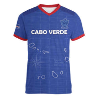 Custom Cape Verde Football Women V-Neck T-Shirt Come On Tubaroes Azuis - Blue - Wonder Print Shop