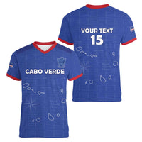Custom Cape Verde Football Women V-Neck T-Shirt Come On Tubaroes Azuis - Blue - Wonder Print Shop