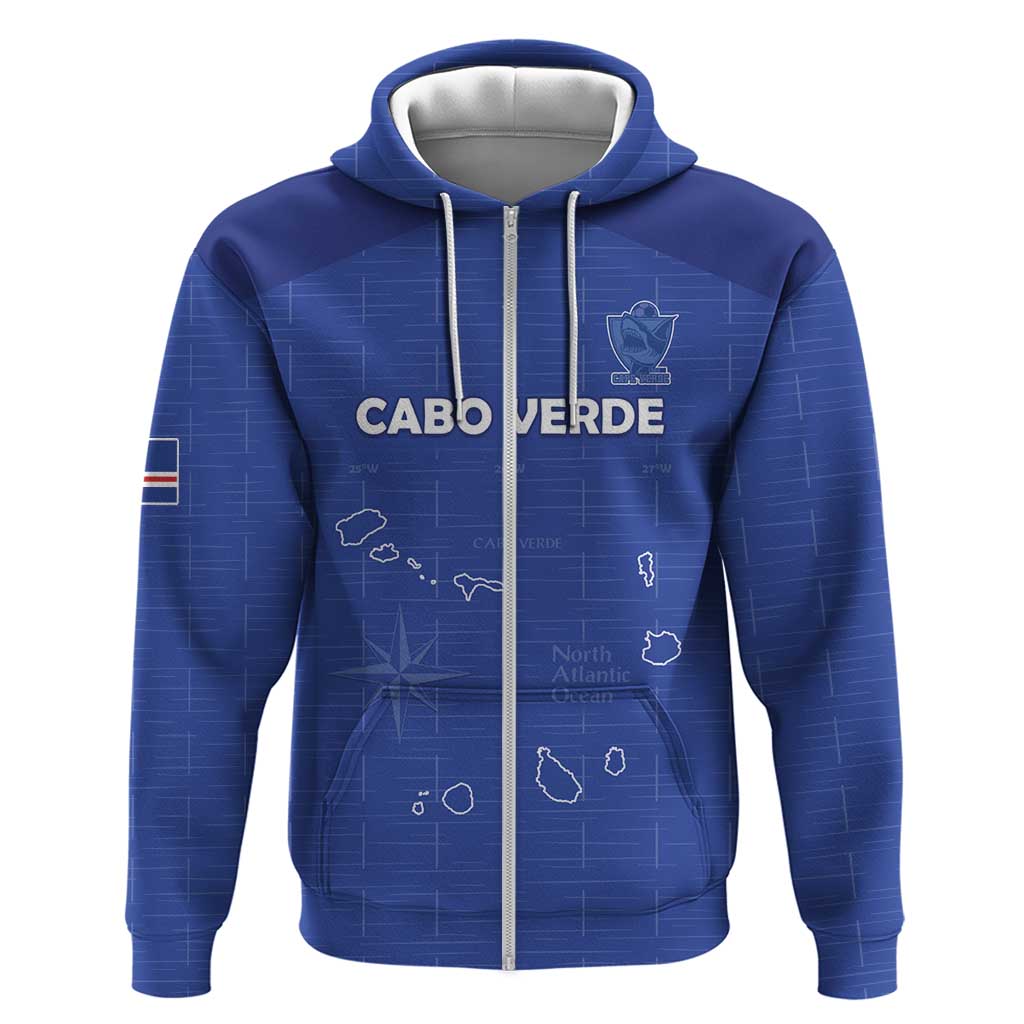 Custom Cape Verde Football Zip Hoodie Come On Tubaroes Azuis - Blue - Wonder Print Shop