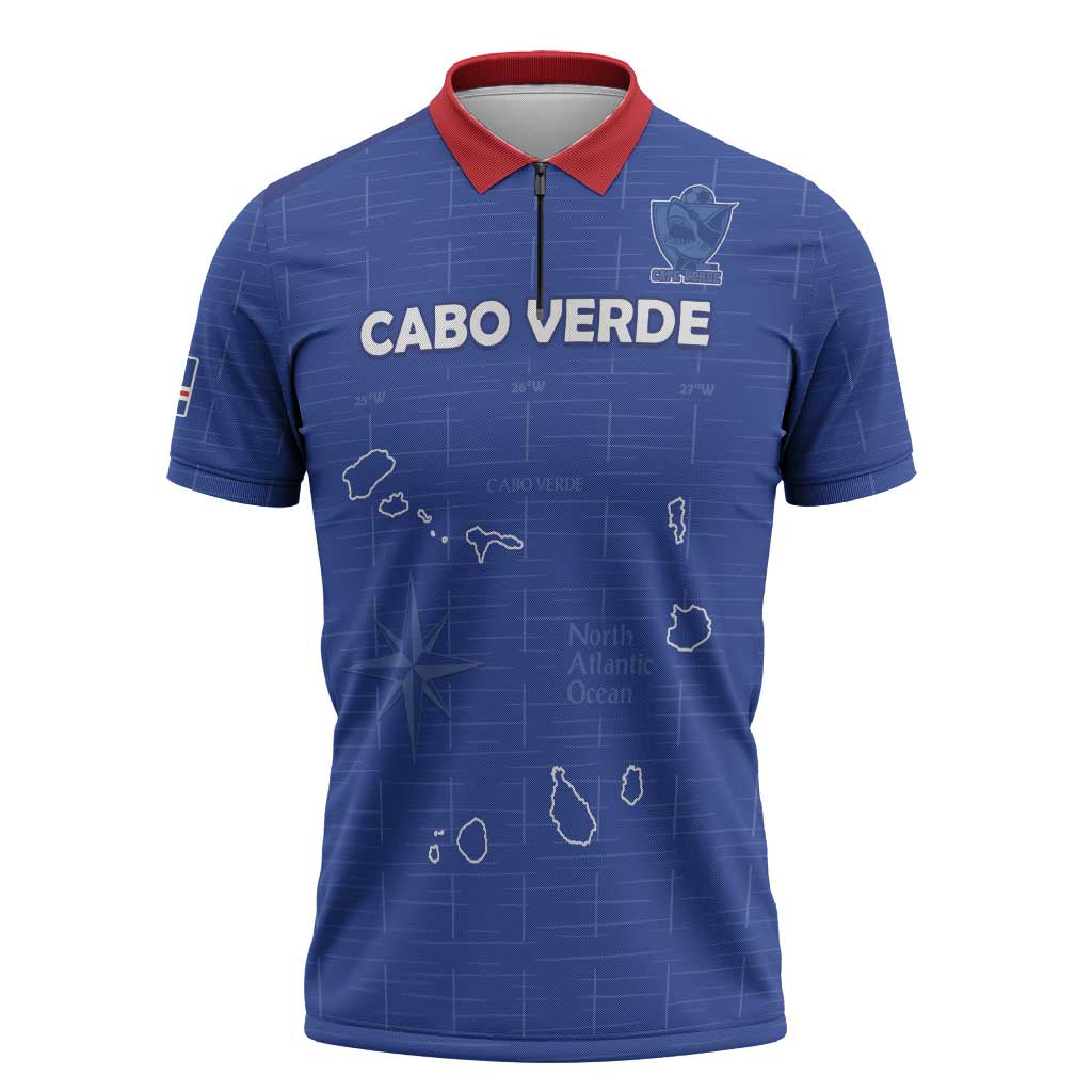 Custom Cape Verde Football Zipper Polo Shirt Come On Tubaroes Azuis - Blue - Wonder Print Shop