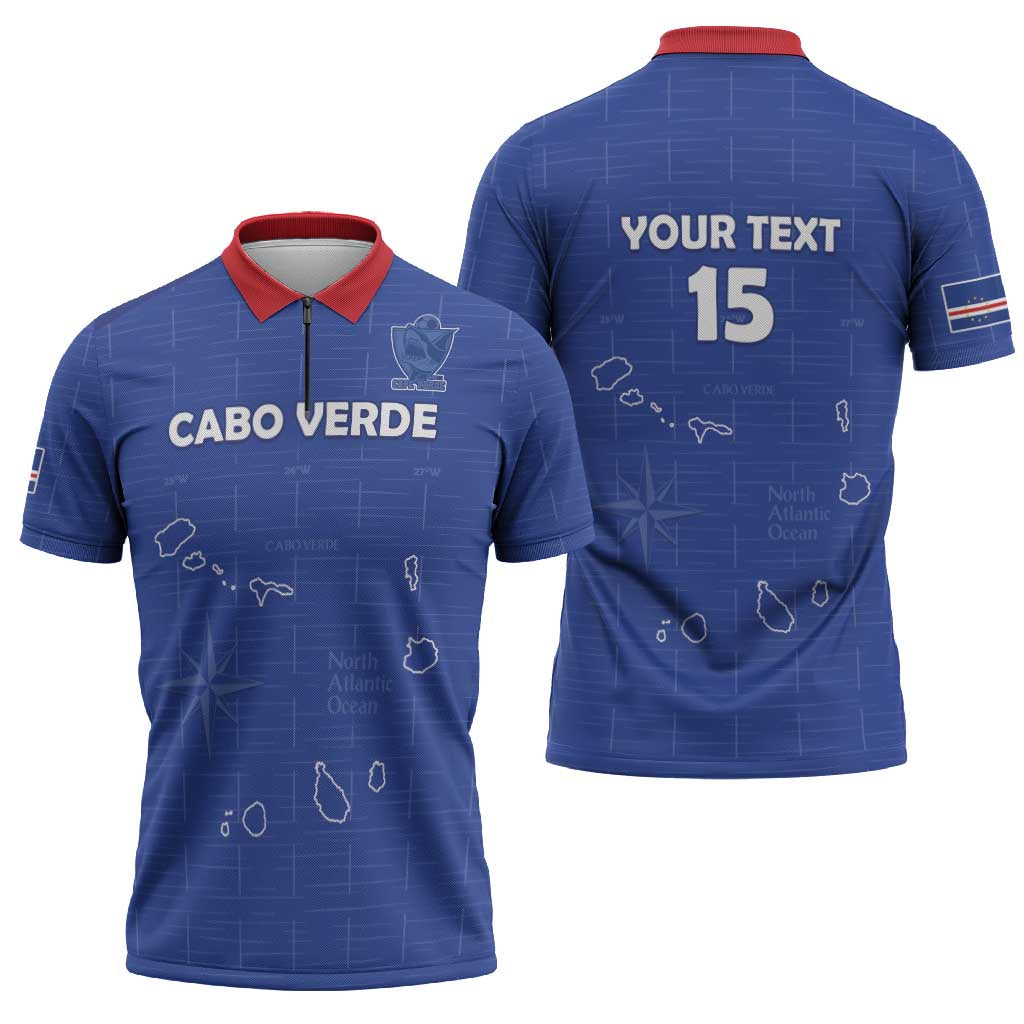 Custom Cape Verde Football Zipper Polo Shirt Come On Tubaroes Azuis - Blue - Wonder Print Shop