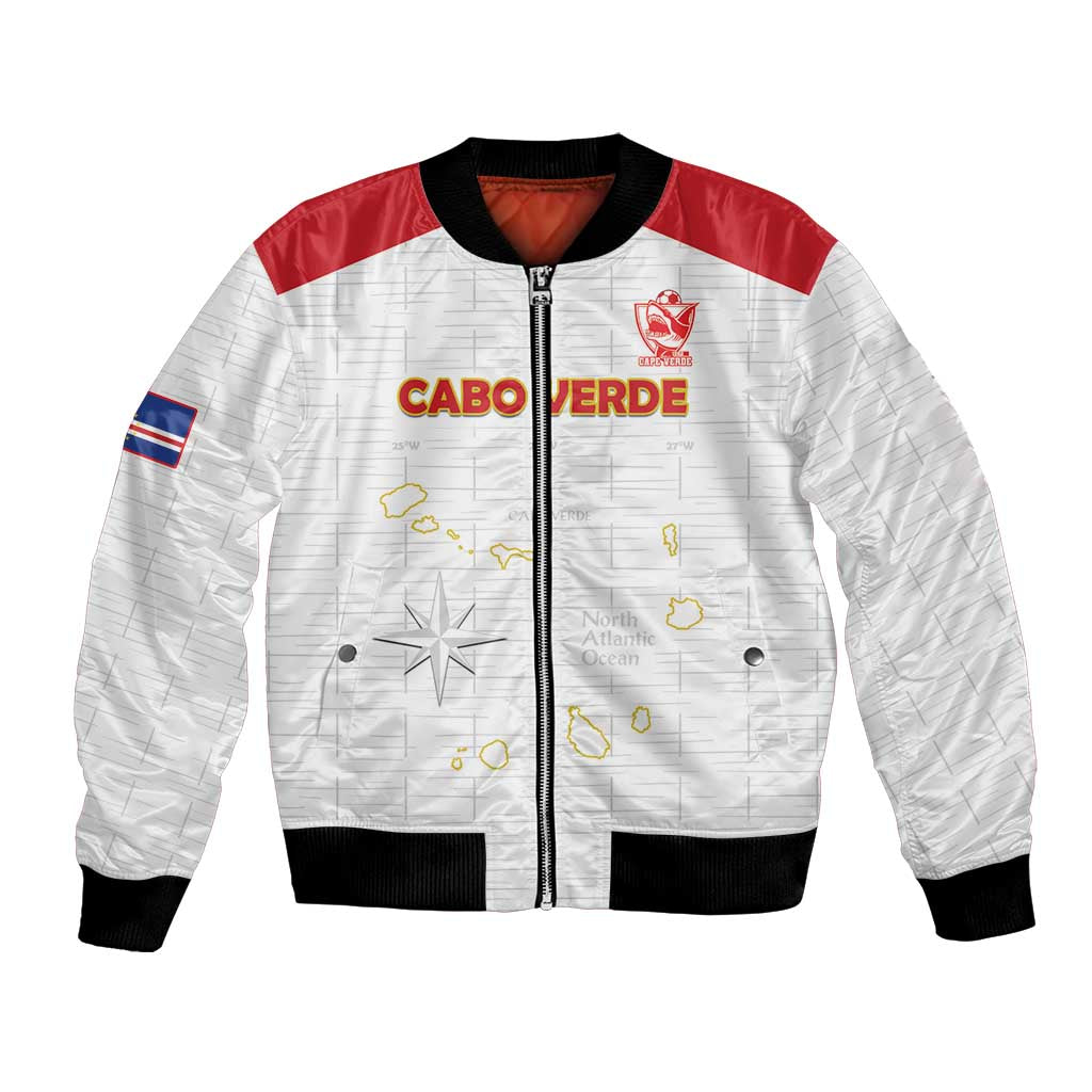 Custom Cape Verde Football Bomber Jacket Come On Tubaroes Azuis - White - Wonder Print Shop