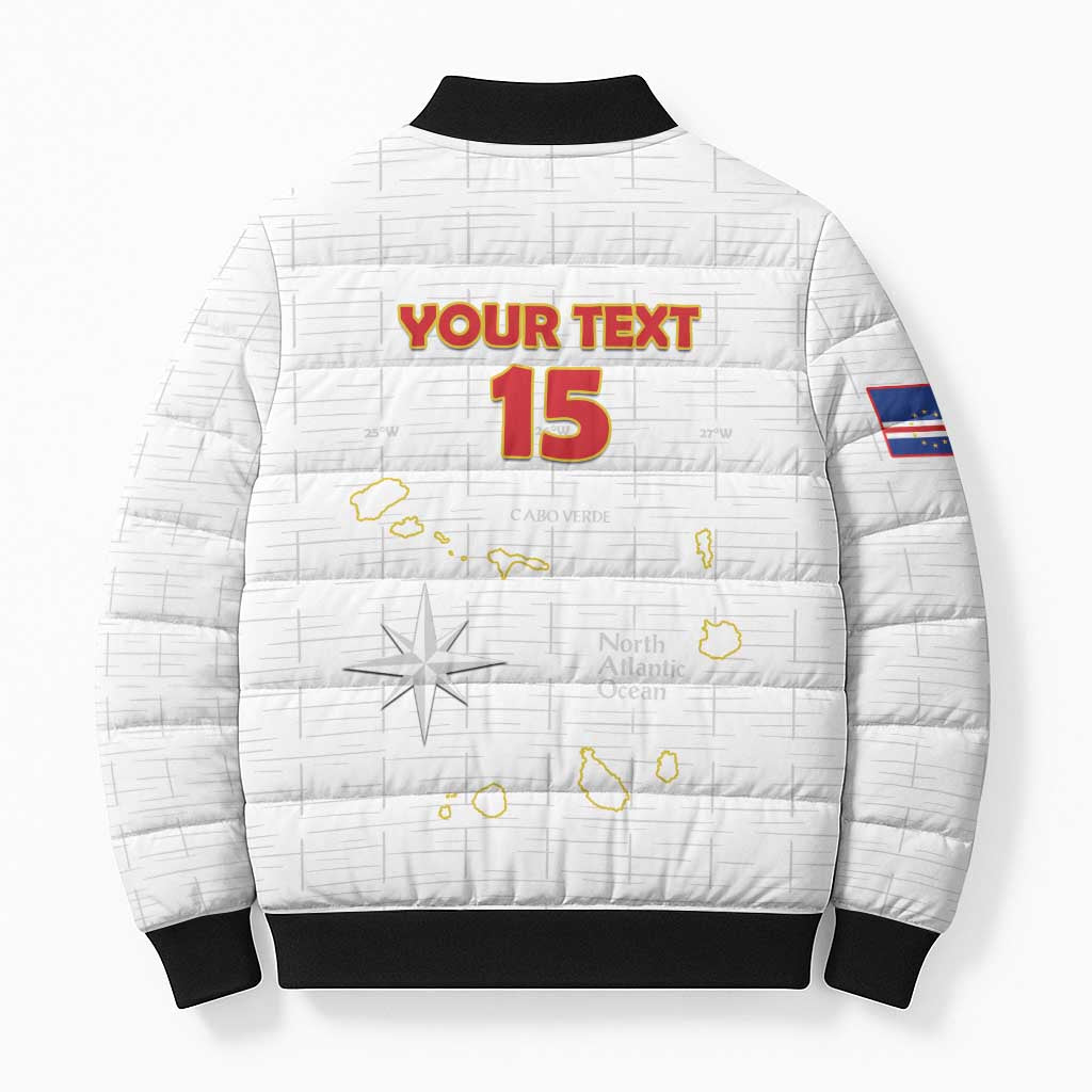 Custom Cape Verde Football Bomber Puffer Jacket Come On Tubaroes Azuis - White - Wonder Print Shop