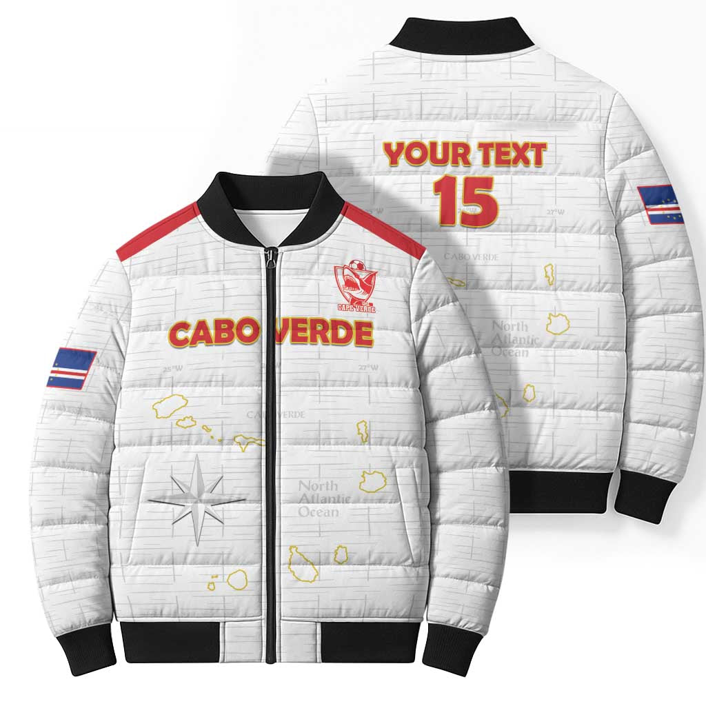 Custom Cape Verde Football Bomber Puffer Jacket Come On Tubaroes Azuis - White - Wonder Print Shop