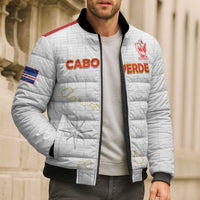 Custom Cape Verde Football Bomber Puffer Jacket Come On Tubaroes Azuis - White - Wonder Print Shop