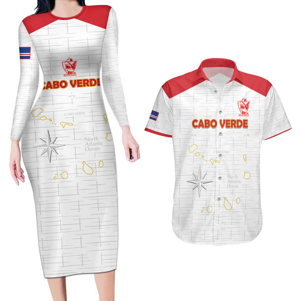 Custom Cape Verde Football Couples Matching Long Sleeve Bodycon Dress and Hawaiian Shirt Come On Tubaroes Azuis - White - Wonder Print Shop