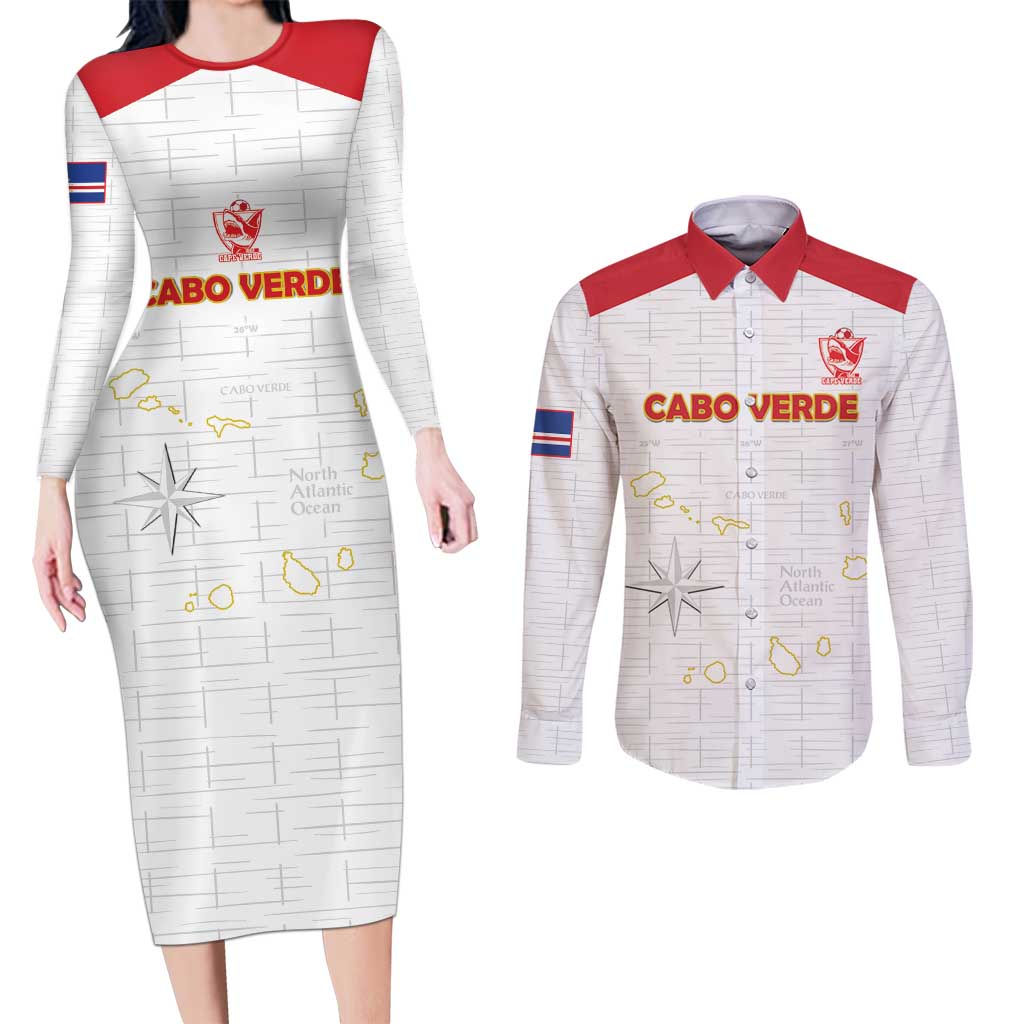 Custom Cape Verde Football Couples Matching Long Sleeve Bodycon Dress and Long Sleeve Button Shirt Come On Tubaroes Azuis - White - Wonder Print Shop