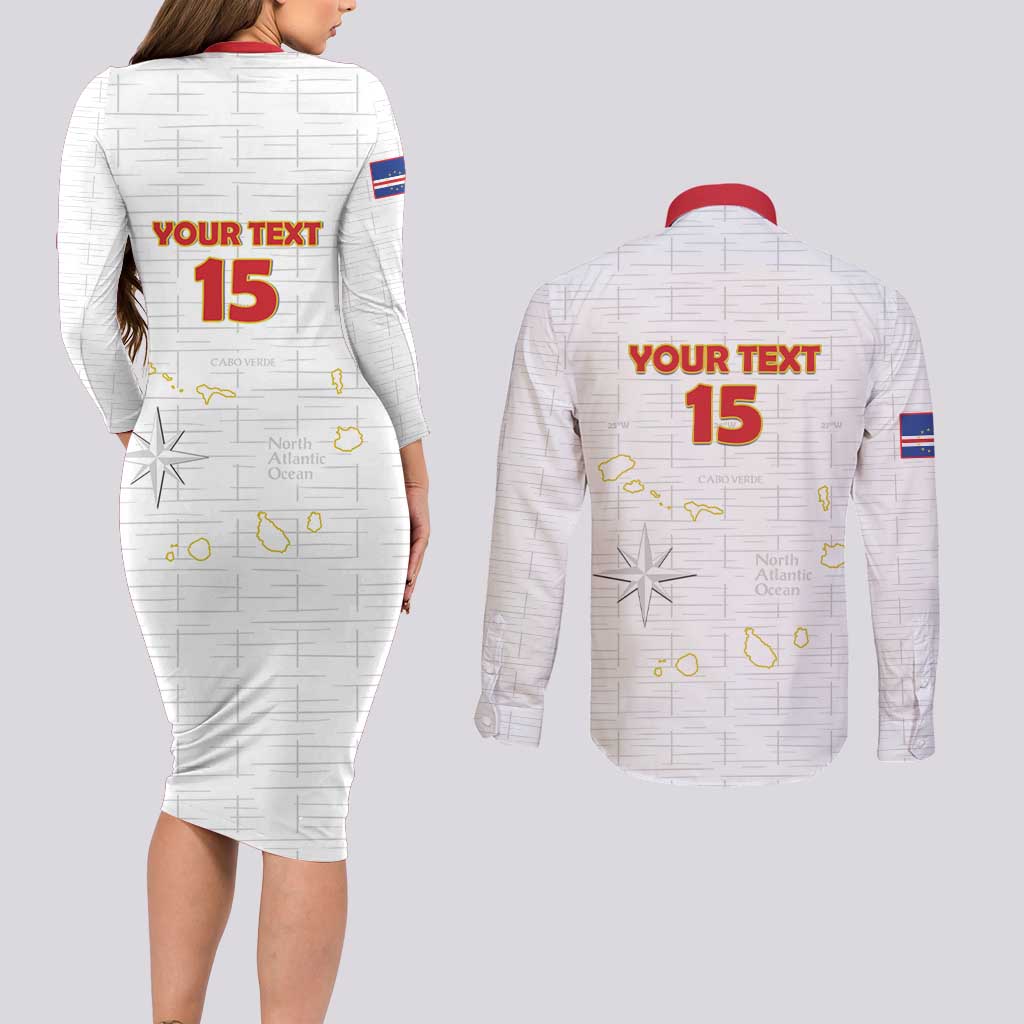 Custom Cape Verde Football Couples Matching Long Sleeve Bodycon Dress and Long Sleeve Button Shirt Come On Tubaroes Azuis - White - Wonder Print Shop