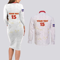 Custom Cape Verde Football Couples Matching Long Sleeve Bodycon Dress and Long Sleeve Button Shirt Come On Tubaroes Azuis - White - Wonder Print Shop
