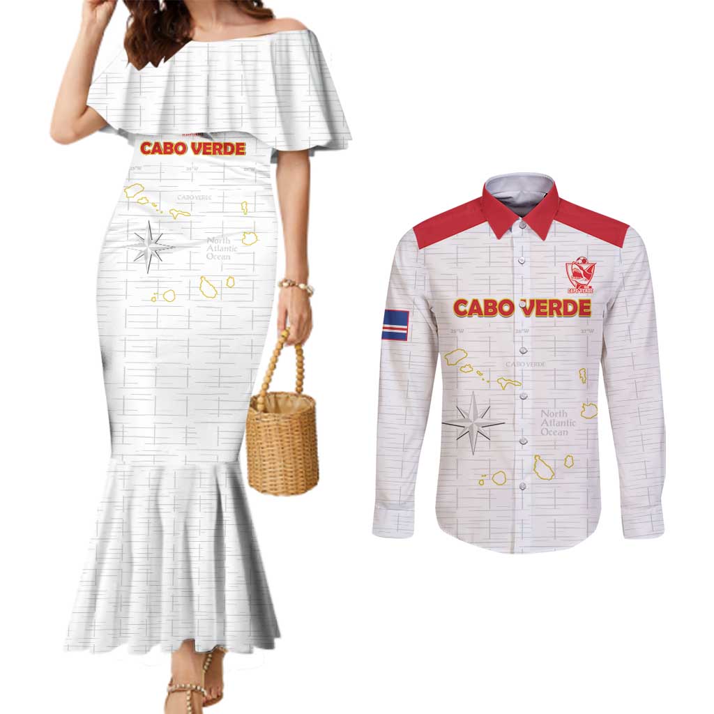 Custom Cape Verde Football Couples Matching Mermaid Dress and Long Sleeve Button Shirt Come On Tubaroes Azuis - White - Wonder Print Shop