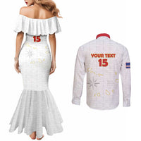 Custom Cape Verde Football Couples Matching Mermaid Dress and Long Sleeve Button Shirt Come On Tubaroes Azuis - White - Wonder Print Shop