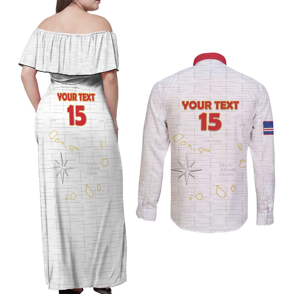 Custom Cape Verde Football Couples Matching Off Shoulder Maxi Dress and Long Sleeve Button Shirt Come On Tubaroes Azuis - White - Wonder Print Shop