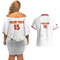 Custom Cape Verde Football Couples Matching Off Shoulder Short Dress and Hawaiian Shirt Come On Tubaroes Azuis - White - Wonder Print Shop