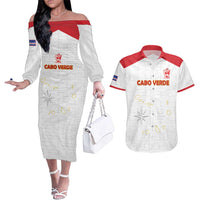 Custom Cape Verde Football Couples Matching Off The Shoulder Long Sleeve Dress and Hawaiian Shirt Come On Tubaroes Azuis - White - Wonder Print Shop