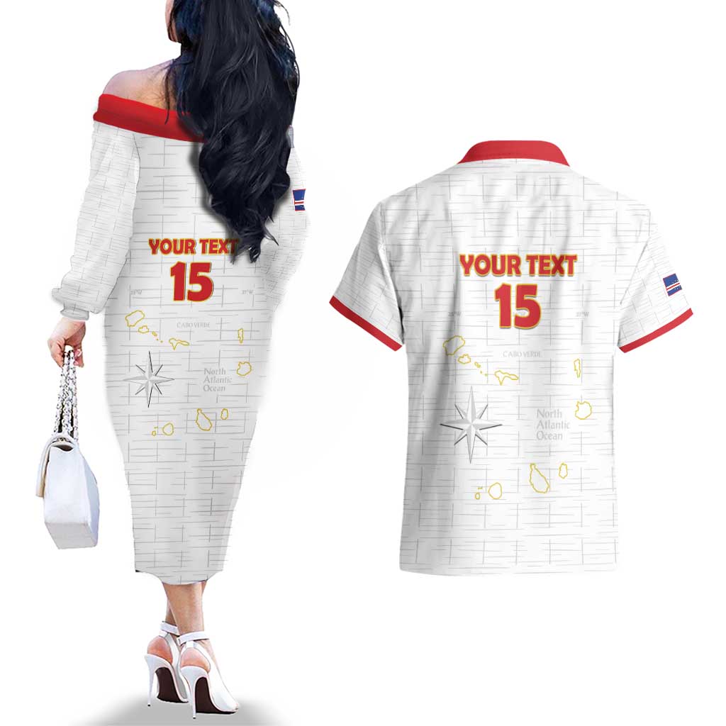 Custom Cape Verde Football Couples Matching Off The Shoulder Long Sleeve Dress and Hawaiian Shirt Come On Tubaroes Azuis - White - Wonder Print Shop