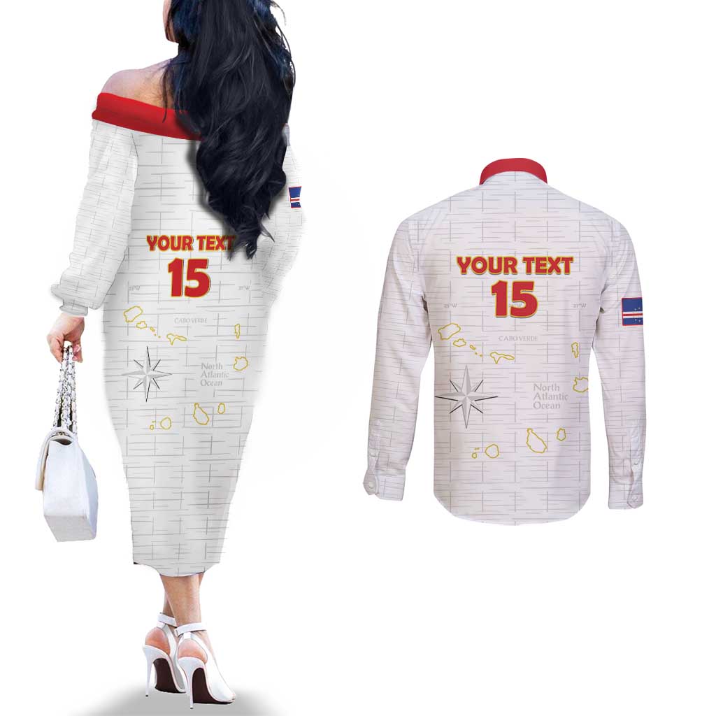 Custom Cape Verde Football Couples Matching Off The Shoulder Long Sleeve Dress and Long Sleeve Button Shirt Come On Tubaroes Azuis - White - Wonder Print Shop