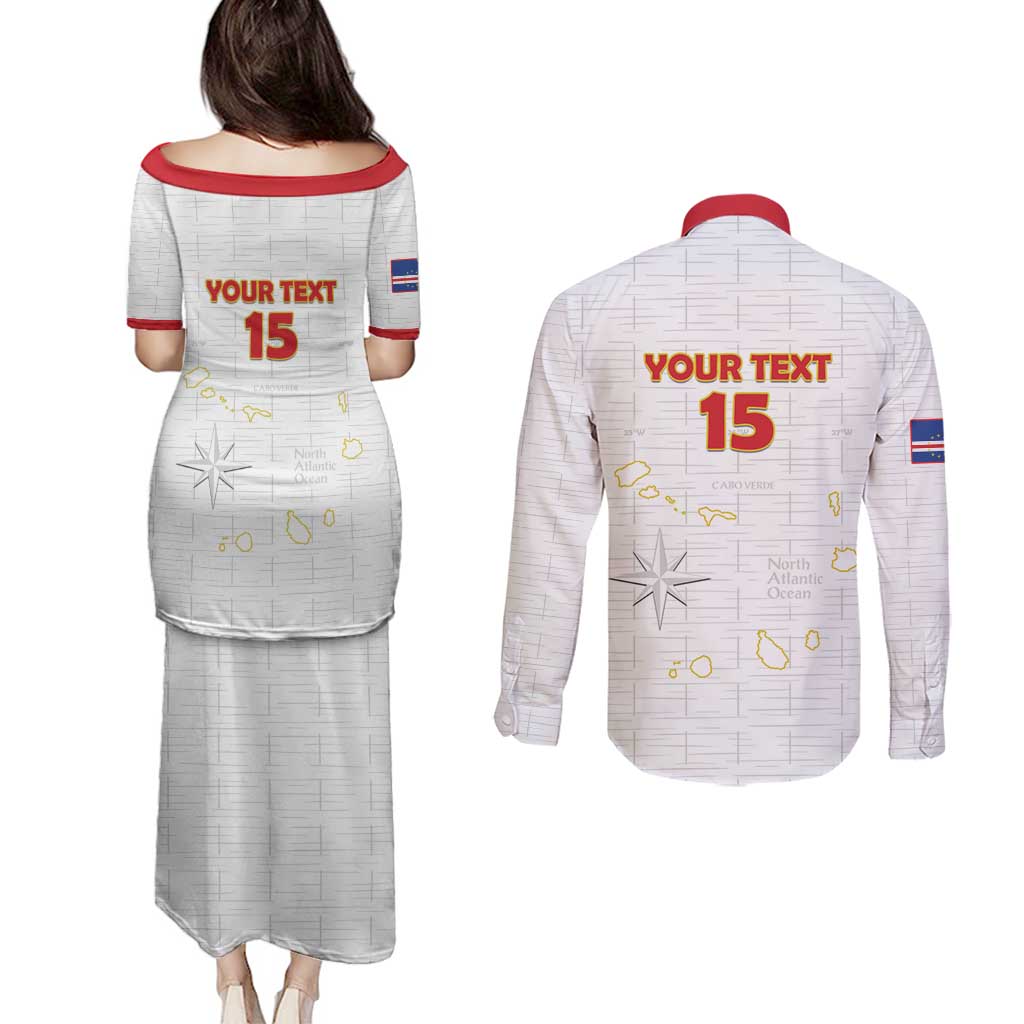 Custom Cape Verde Football Couples Matching Puletasi and Long Sleeve Button Shirt Come On Tubaroes Azuis - White - Wonder Print Shop
