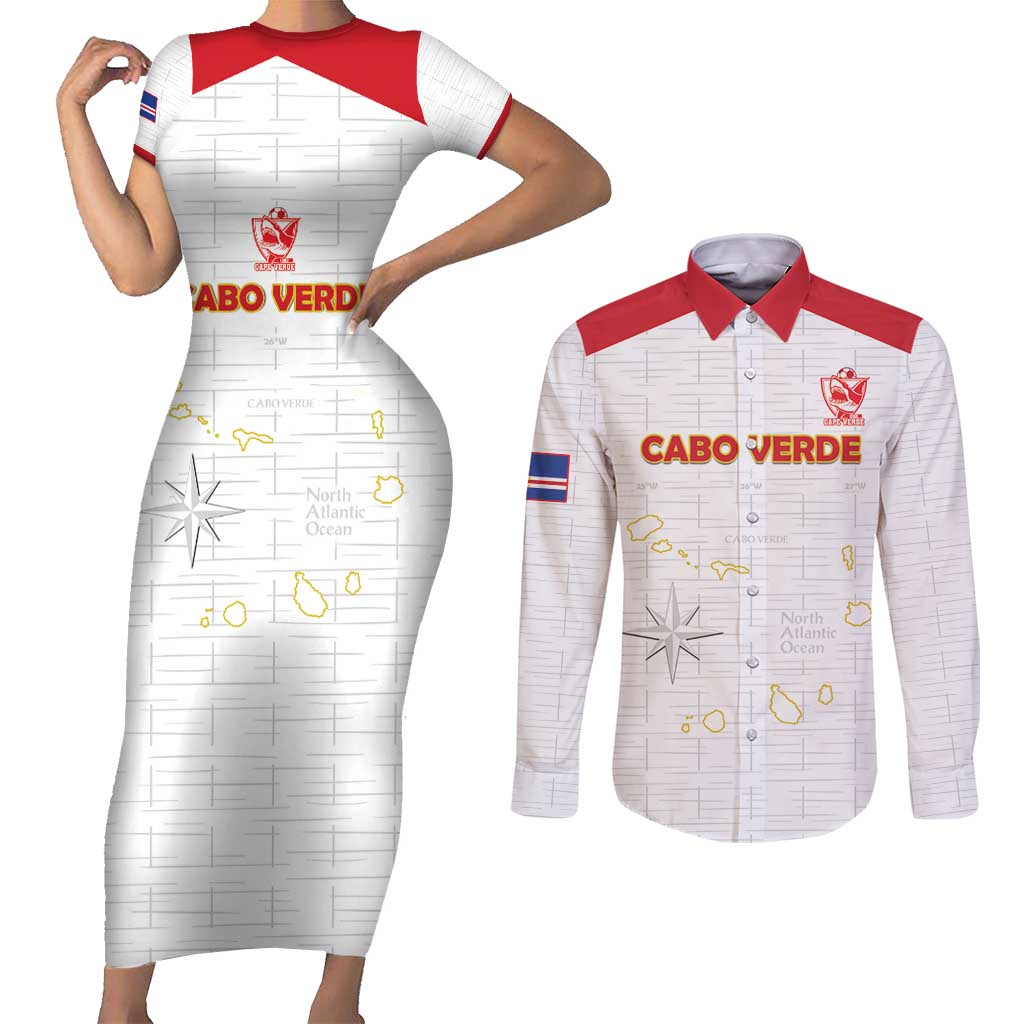 Custom Cape Verde Football Couples Matching Short Sleeve Bodycon Dress and Long Sleeve Button Shirt Come On Tubaroes Azuis - White - Wonder Print Shop