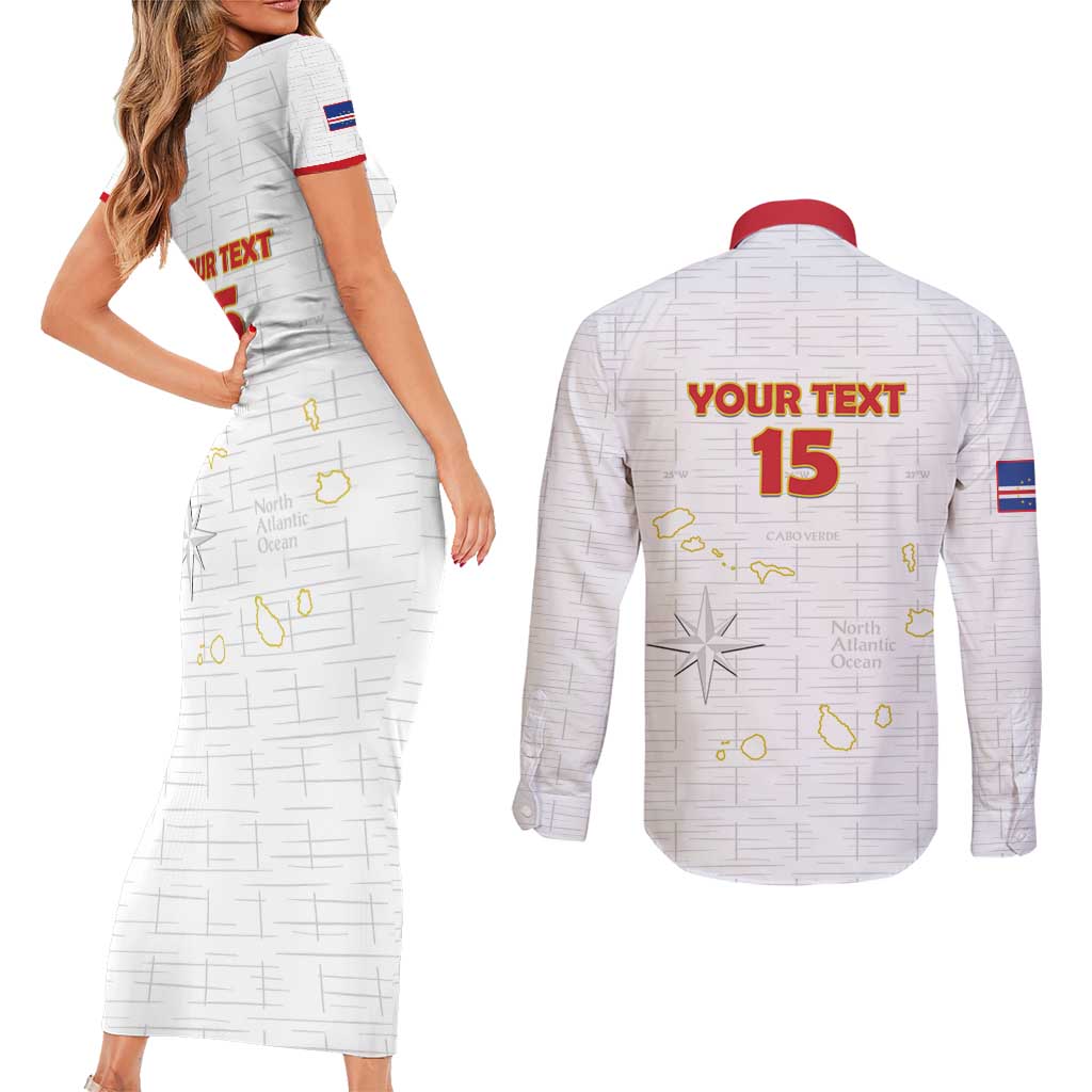 Custom Cape Verde Football Couples Matching Short Sleeve Bodycon Dress and Long Sleeve Button Shirt Come On Tubaroes Azuis - White - Wonder Print Shop