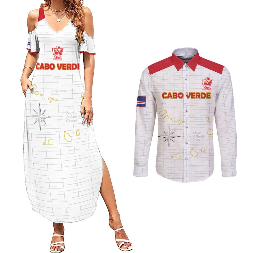 Custom Cape Verde Football Couples Matching Summer Maxi Dress and Long Sleeve Button Shirt Come On Tubaroes Azuis - White - Wonder Print Shop
