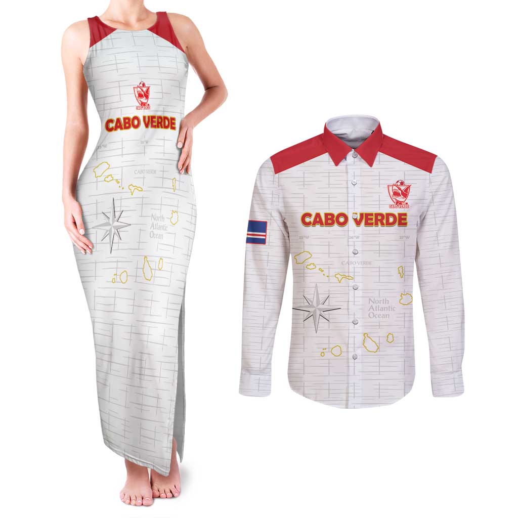 Custom Cape Verde Football Couples Matching Tank Maxi Dress and Long Sleeve Button Shirt Come On Tubaroes Azuis - White - Wonder Print Shop