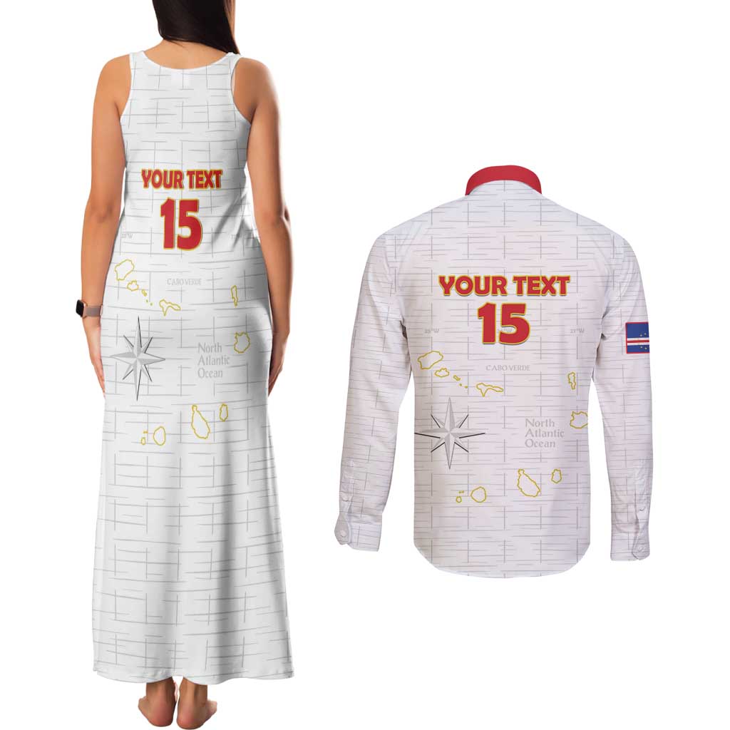 Custom Cape Verde Football Couples Matching Tank Maxi Dress and Long Sleeve Button Shirt Come On Tubaroes Azuis - White - Wonder Print Shop