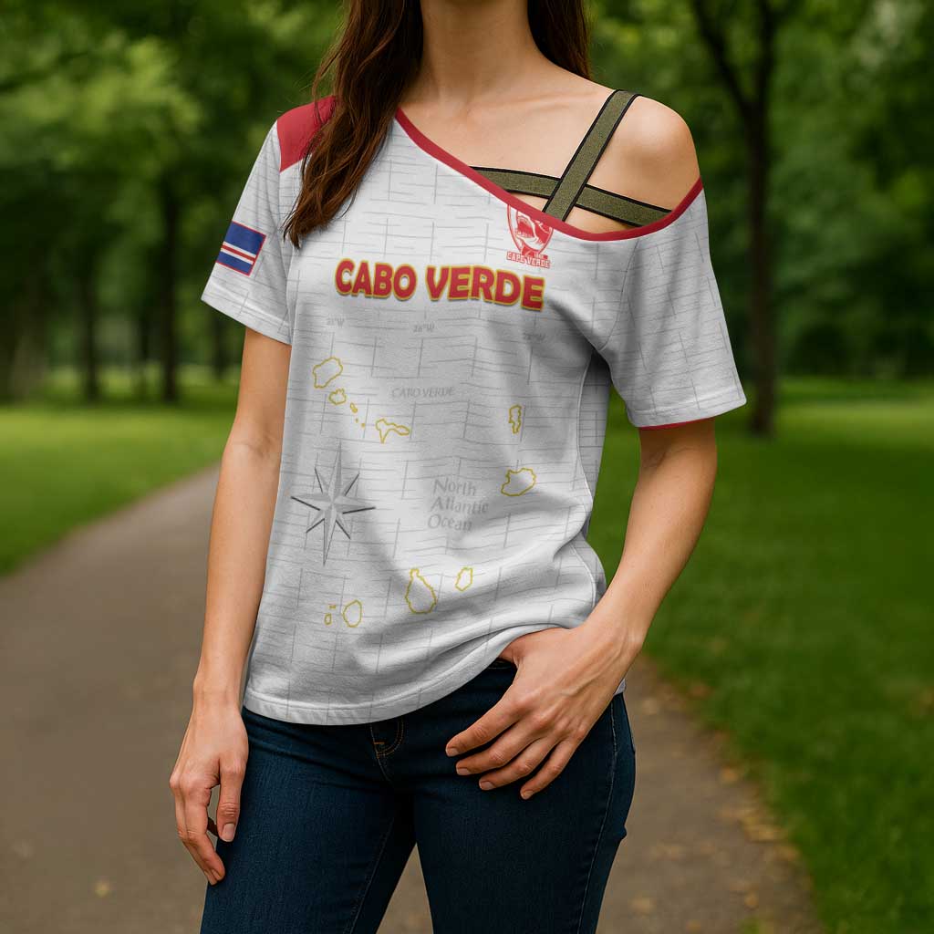 Custom Cape Verde Football Cross Shoulder Shirt Come On Tubaroes Azuis - White - Wonder Print Shop