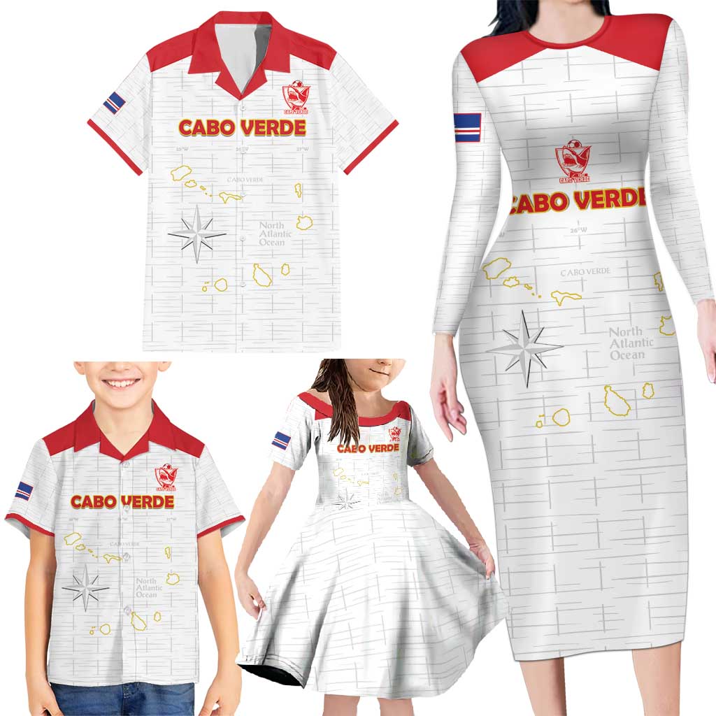 Custom Cape Verde Football Family Matching Long Sleeve Bodycon Dress and Hawaiian Shirt Come On Tubaroes Azuis - White - Wonder Print Shop