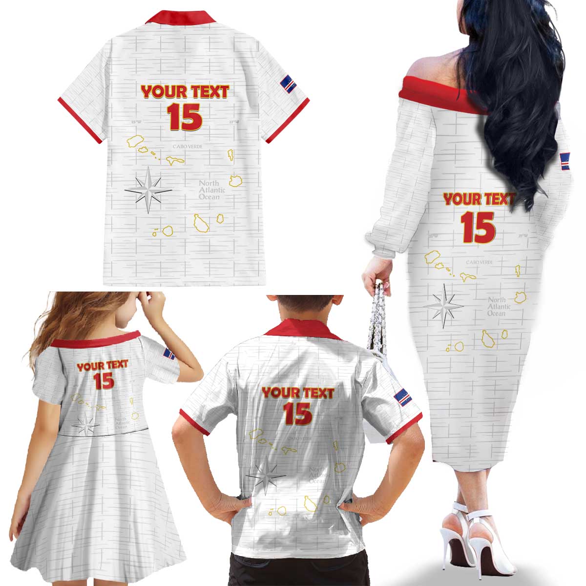 Custom Cape Verde Football Family Matching Off The Shoulder Long Sleeve Dress and Hawaiian Shirt Come On Tubaroes Azuis - White - Wonder Print Shop