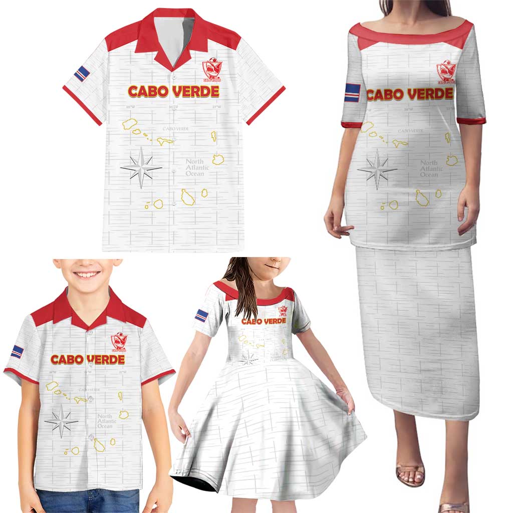 Custom Cape Verde Football Family Matching Puletasi and Hawaiian Shirt Come On Tubaroes Azuis - White - Wonder Print Shop