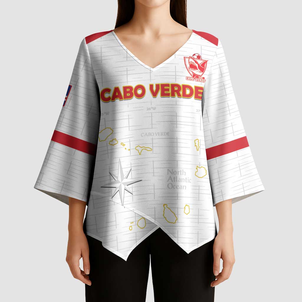 Custom Cape Verde Football Kimono Sleeve Blouse Come On Tubaroes Azuis - White - Wonder Print Shop