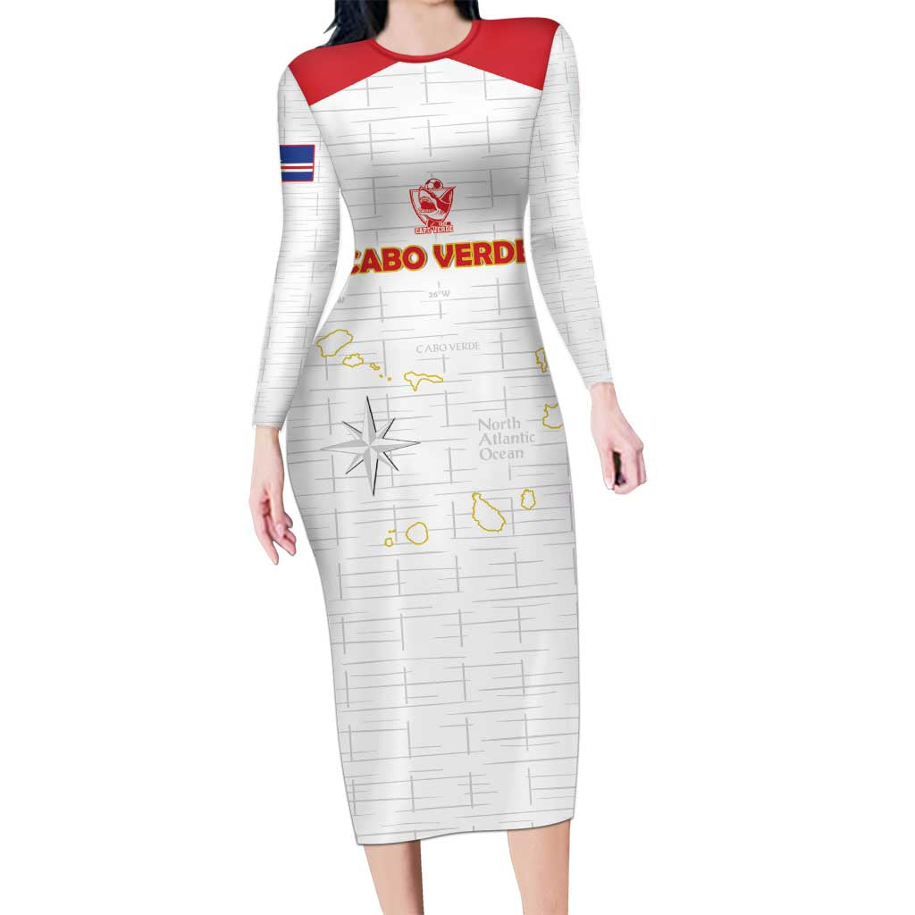 Custom Cape Verde Football Long Sleeve Bodycon Dress Come On Tubaroes Azuis - White - Wonder Print Shop
