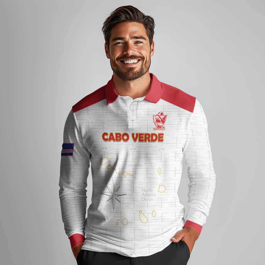 Custom Cape Verde Football Long Sleeve Polo Shirt Come On Tubaroes Azuis - White - Wonder Print Shop