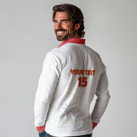 Custom Cape Verde Football Long Sleeve Polo Shirt Come On Tubaroes Azuis - White - Wonder Print Shop