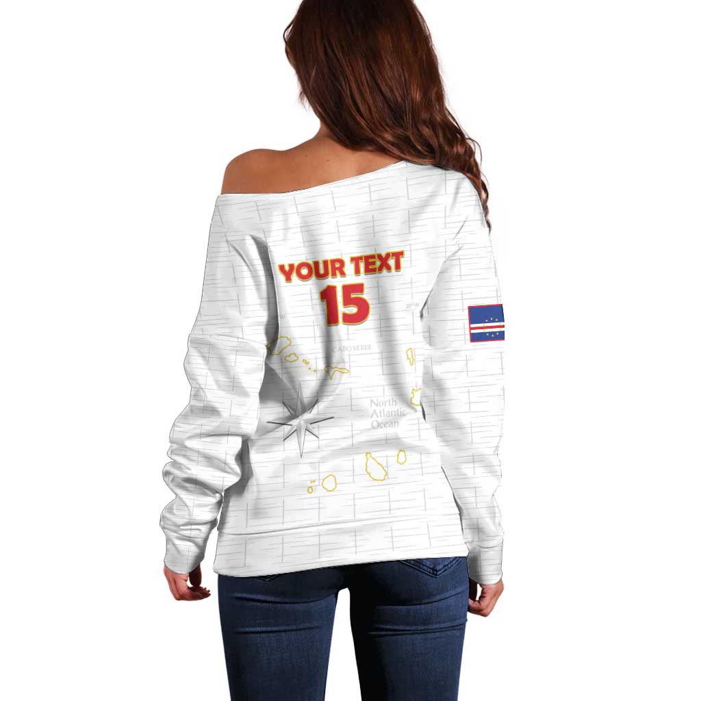Custom Cape Verde Football Off Shoulder Sweater Come On Tubaroes Azuis - White - Wonder Print Shop