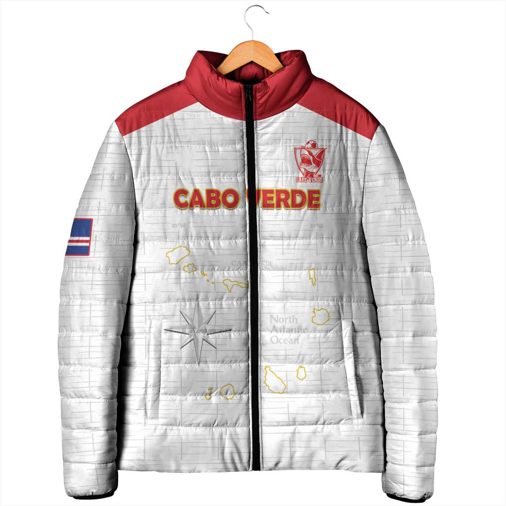 Custom Cape Verde Football Padded Jacket Come On Tubaroes Azuis - White - Wonder Print Shop