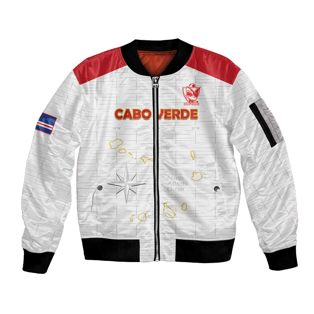 Custom Cape Verde Football Sleeve Zip Bomber Jacket Come On Tubaroes Azuis - White - Wonder Print Shop
