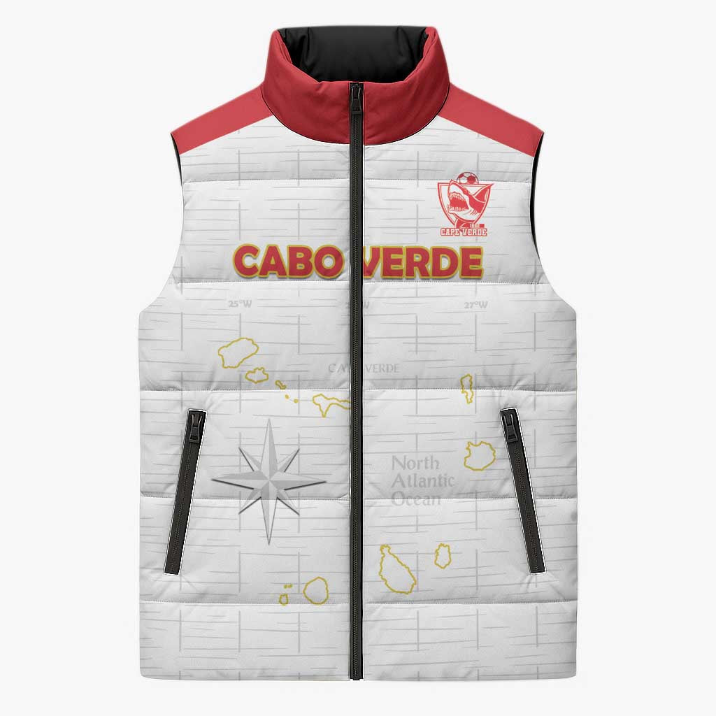 Custom Cape Verde Football Sleeveless Puffer Jacket Come On Tubaroes Azuis - White - Wonder Print Shop