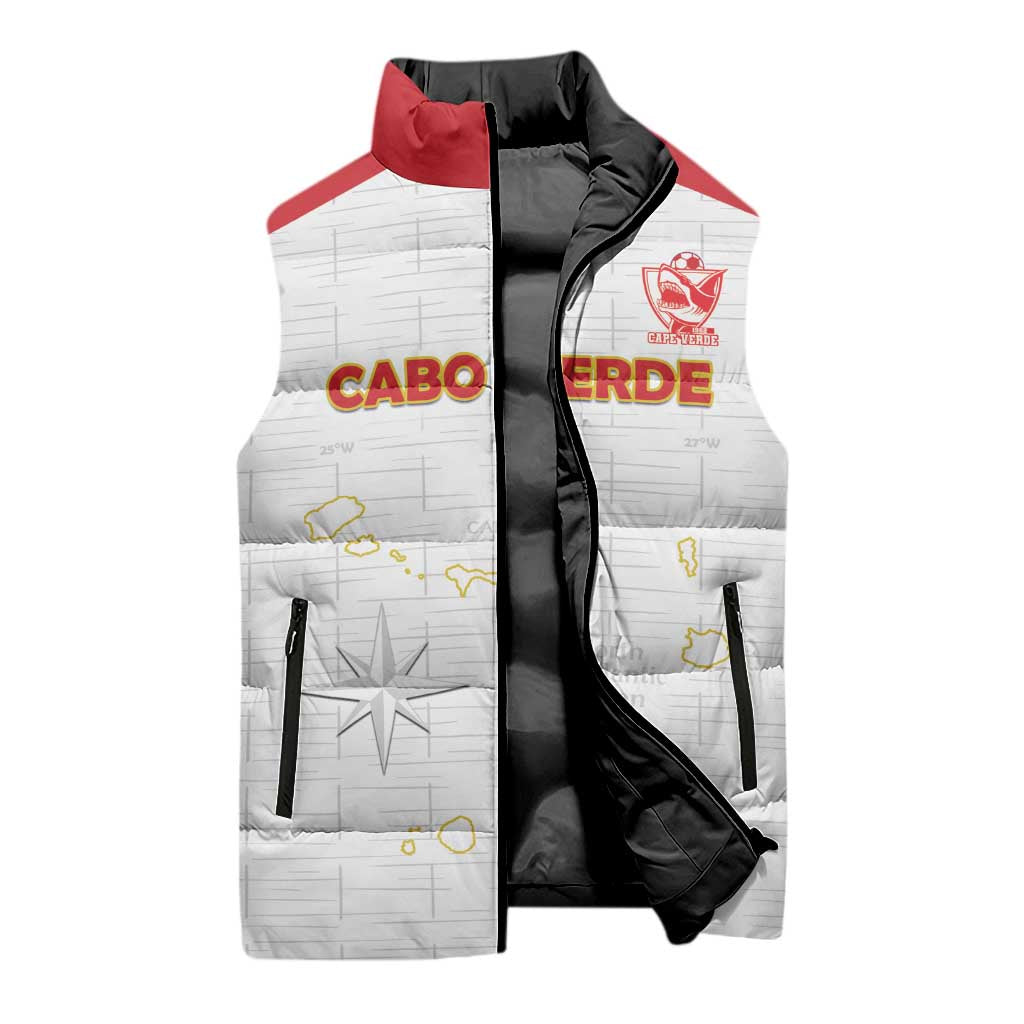 Custom Cape Verde Football Sleeveless Puffer Jacket Come On Tubaroes Azuis - White - Wonder Print Shop